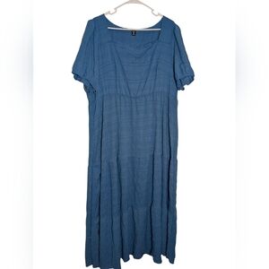 SHEIN Blue Puff Sleeve Maxi Sundress